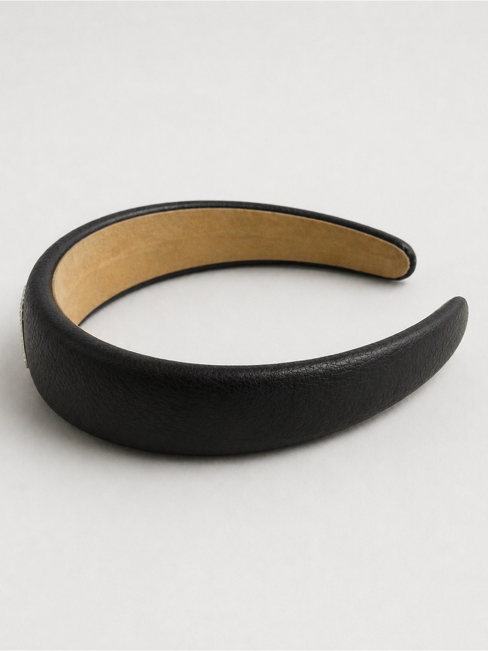 Balenciaga Black Leather Padded Headband with Crystal BB Emblem - Picture 3 of 5